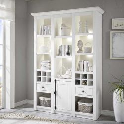 Weißes Landhaus Regal mit Weinfach LED Beleuchtung günstig online kaufen