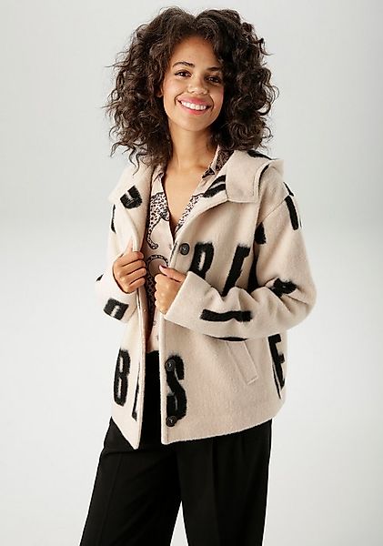 Aniston CASUAL Fleecejacke mit großflächigem "GOOD VIBES"-Schriftzug günstig online kaufen