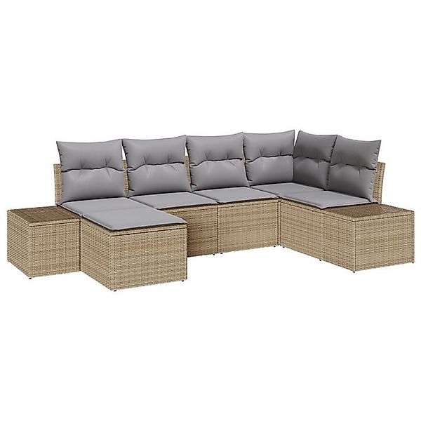 vidaXL Loungesofa 6-teiliges Garten Sofa Set mit Kissen Beiges Poly Rattan, günstig online kaufen