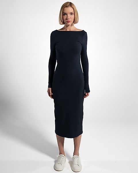 GORG Midikleid Geripptes Langarm-Midikleid aus Bio-Baumwolle günstig online kaufen