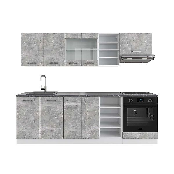 Vicco R-Line Küchenzeile Beton/Weiß 240 cm AP Anthrazit günstig online kaufen