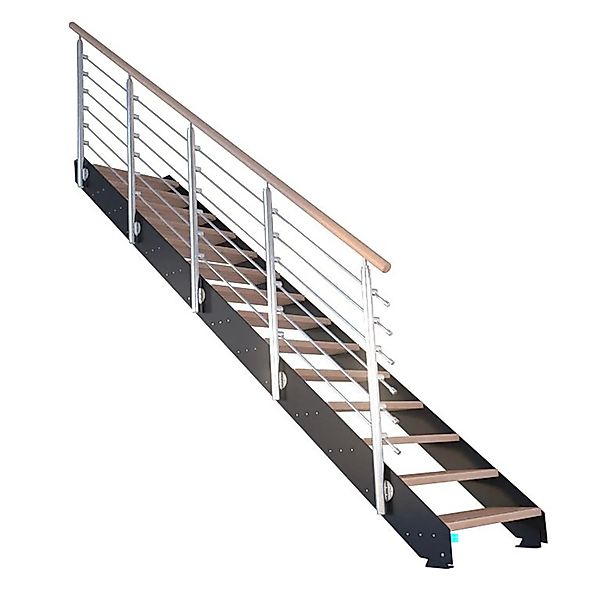 Treppe Kos 15 Stufen Buche Natur 107 cm Design-Geländer Schwarz FSC® günstig online kaufen