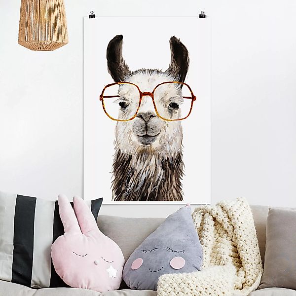 Poster - Hochformat Hippes Lama mit Brille IV günstig online kaufen