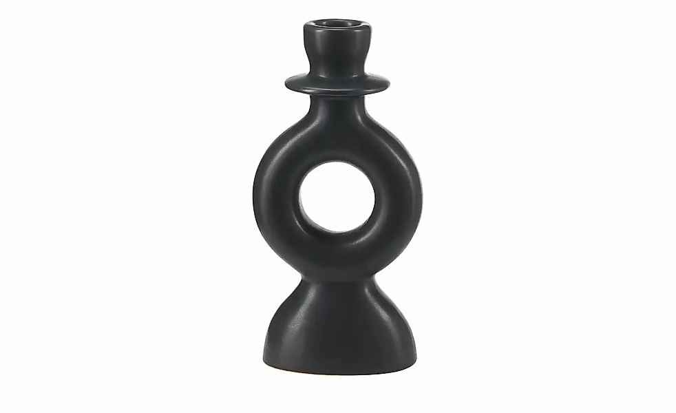HOME STORY Kerzenhalter   ¦ schwarz ¦ Porzellan ¦ Maße (cm): B: 9 H: 18 T: günstig online kaufen