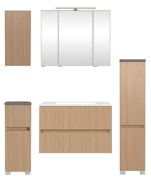 welltime Badmöbel-Set »EIXO, 5tlg.-Set: Spiegelschrank, Waschtisch und Beim günstig online kaufen