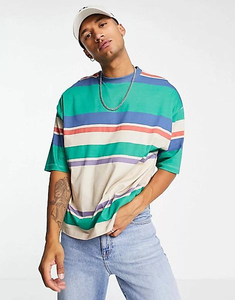 ASOS DESIGN – Gestreiftes Oversize-T-Shirt in mehreren Farben-Mehrfarbig günstig online kaufen
