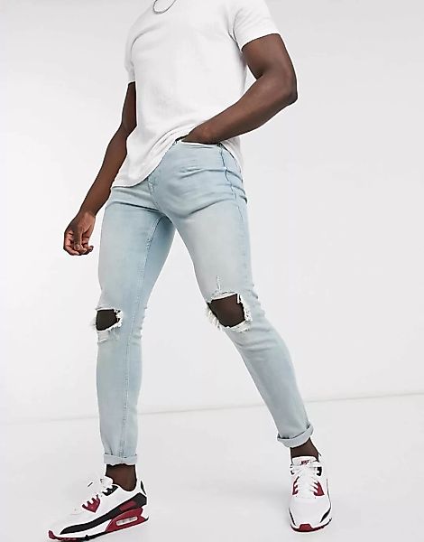 Topman – Hautenge Jeans aus einem Bio-Baumwollmix mit großen Zierrissen in günstig online kaufen
