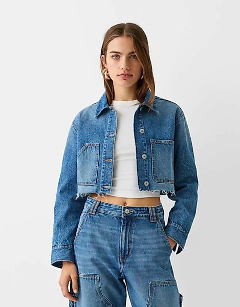 Bershka Cropped-Jeansjacke Im Workwear-Stil Damen S Ausgewaschenes Blau günstig online kaufen