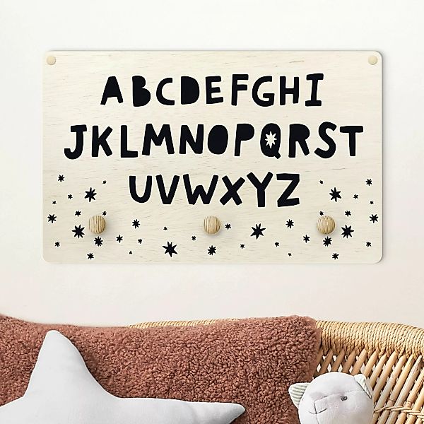 Kindergarderobe Holz Großes Alphabet mit Sternen Schwarz günstig online kaufen