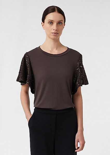 comma Kurzarmshirt T-Shirt T-Shirt mit paillettenbesetzten Volants-Ärmeln günstig online kaufen