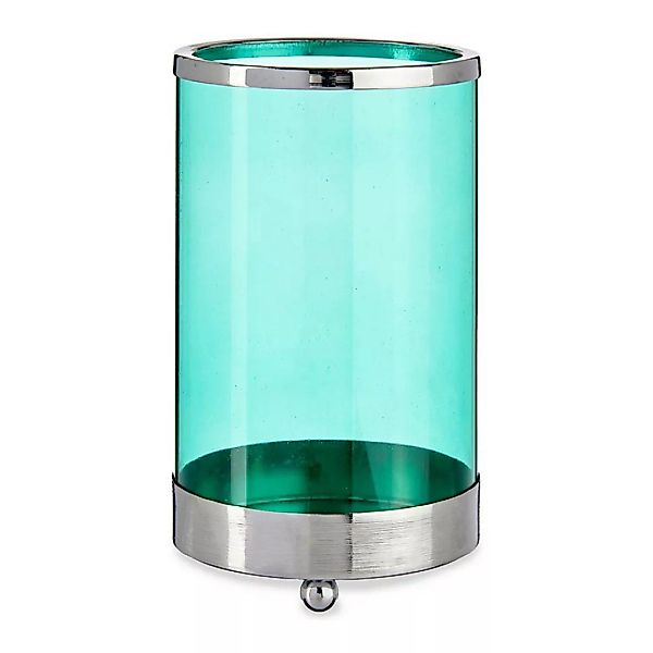Kerzenschale Silberfarben Blau Zylinder Metall Glas (9,7 X 16,5 X 9,7 Cm) günstig online kaufen