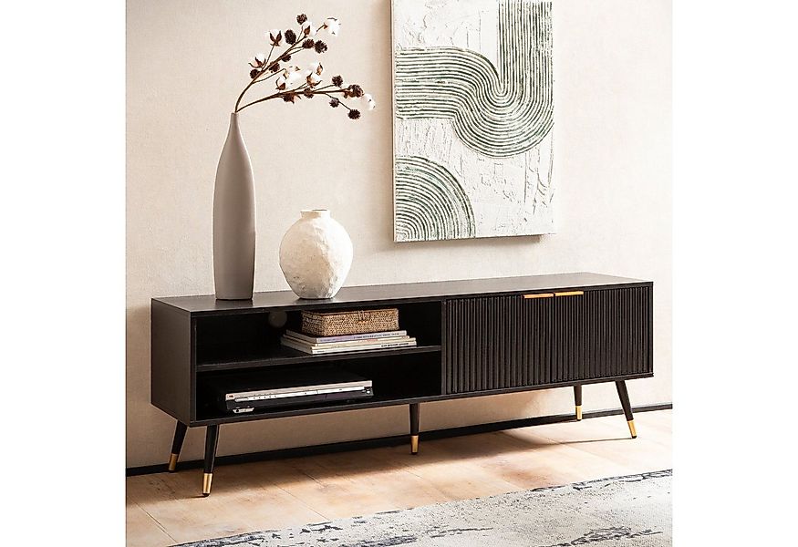 FINEBUY Lowboard FB103280 TV Schrank 150 cm Schwarz Türen Fernsehkommode Ei günstig online kaufen