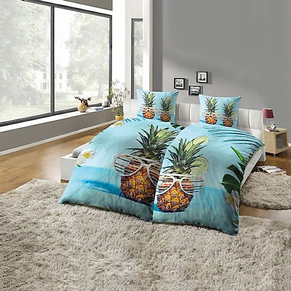 KiNZLER Partnerbettwäsche Partnerbettwäsche 4-teilig "Ananas", Microfaser, günstig online kaufen