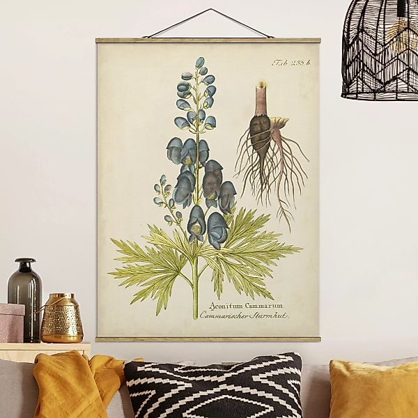 Stoffbild Blumen mit Posterleisten - Hochformat Vintage Botanik in Blau Stu günstig online kaufen