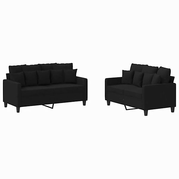 vidaXL Sofa, 2-tlg. Sofagarnitur mit Kissen Schwarz Stoff günstig online kaufen