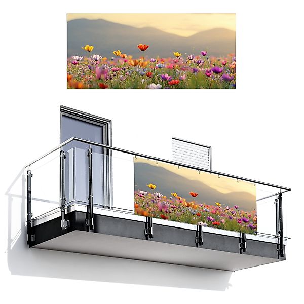 MuchoWow Balkonsichtschutz Blumenfeld - Berge - günstig online kaufen