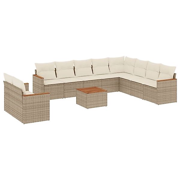 vidaXL 11-Tlg Garten-Sofagarnitur mit Kissen Beige Poly Rattan 3258523 günstig online kaufen