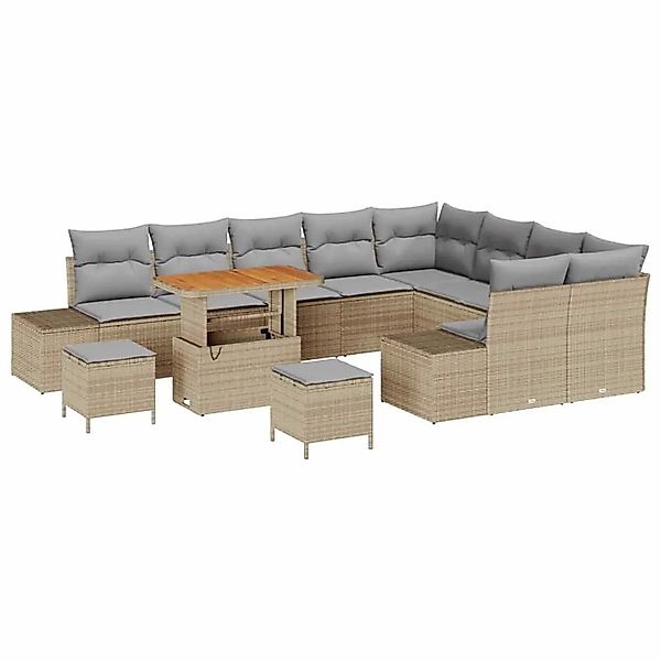 vidaXL Gartensofa-Set mit Kissen mit Speicher 12 Stk Beige Poly Rattan 3364 günstig online kaufen