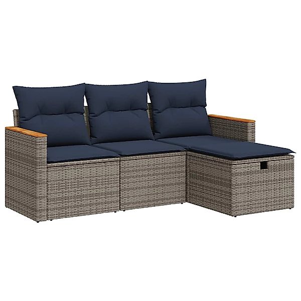 vidaXL 4-Tlg Garten-Sofagarnitur mit Kissen Grau Poly Rattan 3325897 günstig online kaufen