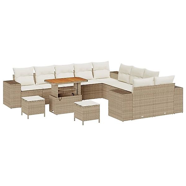 vidaXL Garten-Sofa-Set Höhenverstellbar 13-Tlg Beige Poly Rattan 3362066 günstig online kaufen