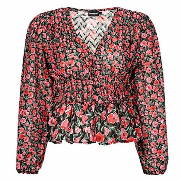 Desigual Strickpullover Modischer rosa Damenpullover mit Muster und V-Aussc günstig online kaufen