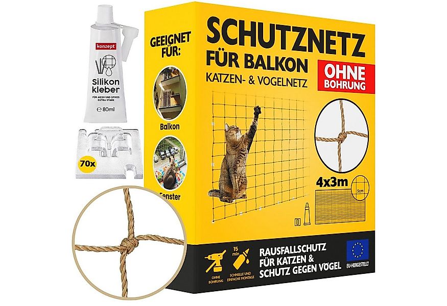KONZEPT Schutznetz Katzennetz für Balkon Ohne Bohren Set, BxL: 3x4 m, (Komp günstig online kaufen