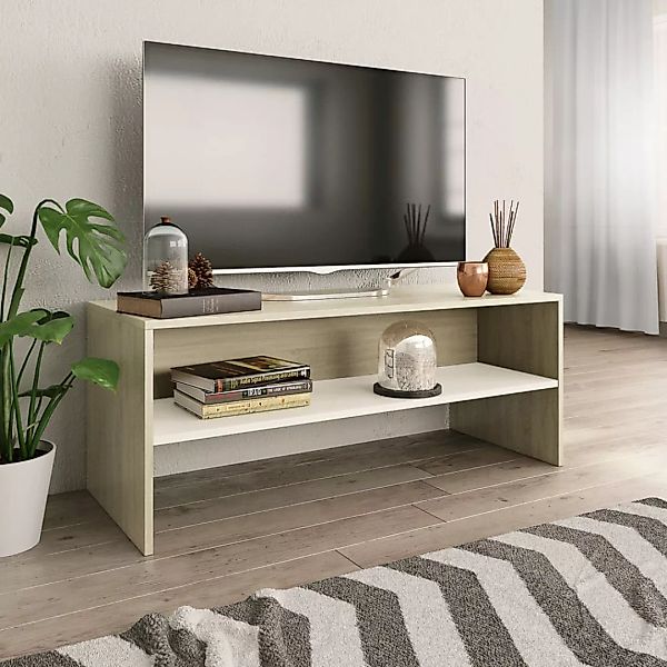 Tv-schrank Weiß Und Sonoma-eiche 100 X 40 X 40 Cm Spanplatte günstig online kaufen