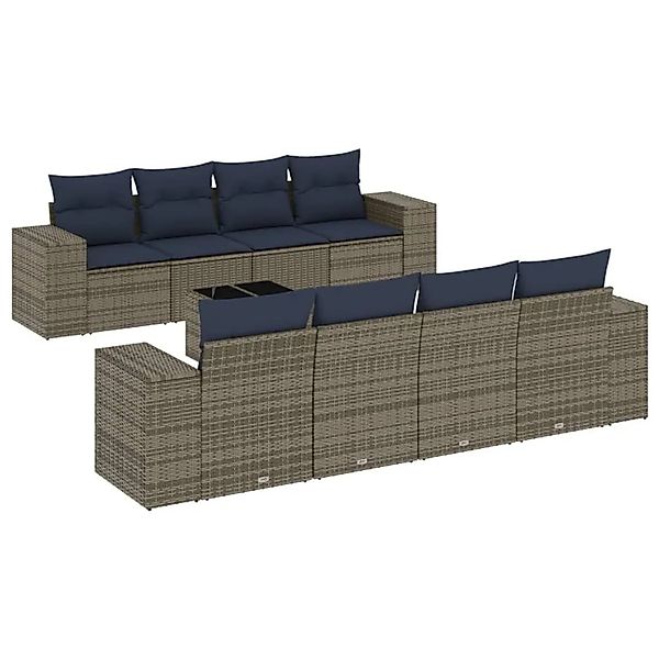 vidaXL 9-Tlg Gartensofa-Set mit Kissen Grau Polyrattan 3222350 günstig online kaufen