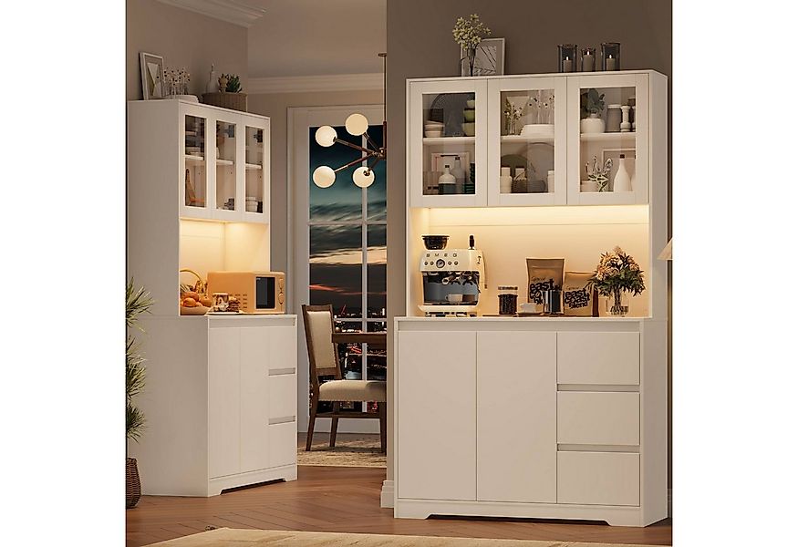 Homfa Küchenbuffet Küchenschrank Buffetschrank mit LED Sideboard weiß mit S günstig online kaufen