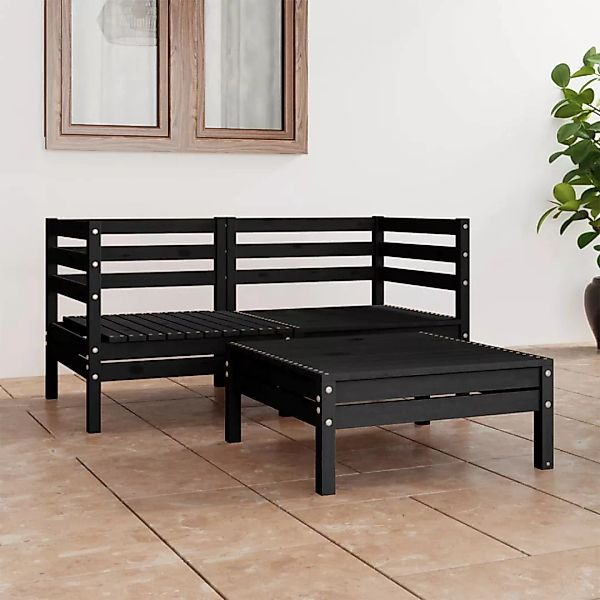 3-tlg. Garten-lounge-set Schwarz Massivholz Kiefer günstig online kaufen