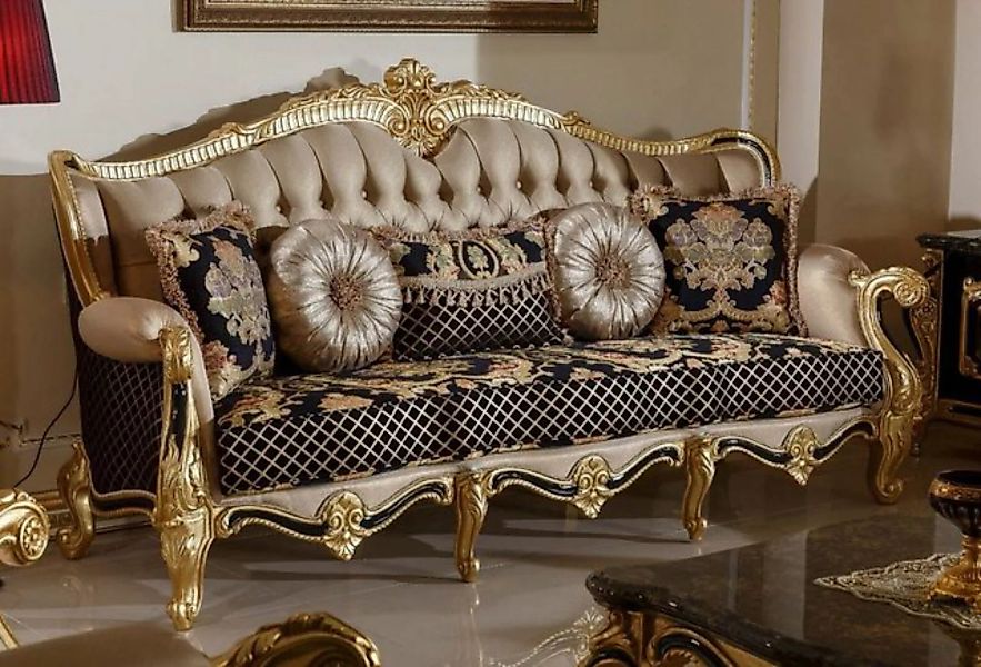Casa Padrino Sofa Luxus Barock Sofa Gold / Schwarz / Mehrfarbig / Gold - Pr günstig online kaufen