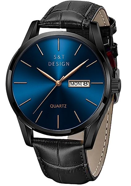 S&T Design Quarzuhr Herren Uhr Leder Armbanduhr Herrenuhr, (Packung, inkl. günstig online kaufen