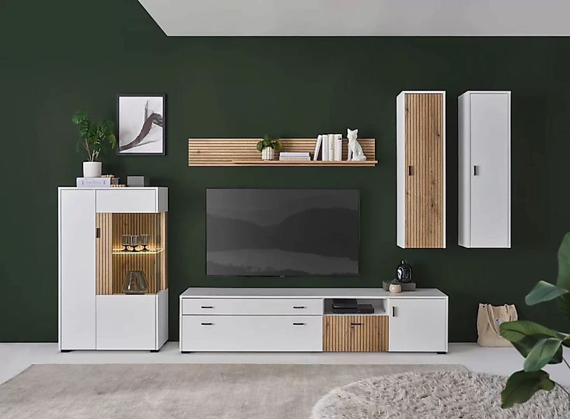 INOSIGN Wohnwand "HUDSON", (Set, 5 St.), mit moderner Rillenoptik, Griffe a günstig online kaufen