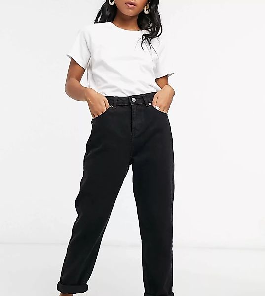 ASOS DESIGN Petite – Original – Mom-Jeans mit hohem Bund in Schwarz günstig online kaufen