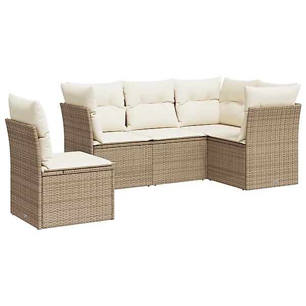 vidaXL 5-Tlg Garten-Sofagarnitur mit Kissen Beige Poly Rattan 3217638 günstig online kaufen