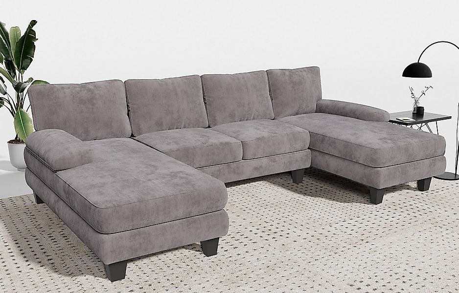 HOMALL Ecksofa Ecksofa mit Abnehmbarer Sofabezug, U-Shape Sofa mit 4 Kissen günstig online kaufen
