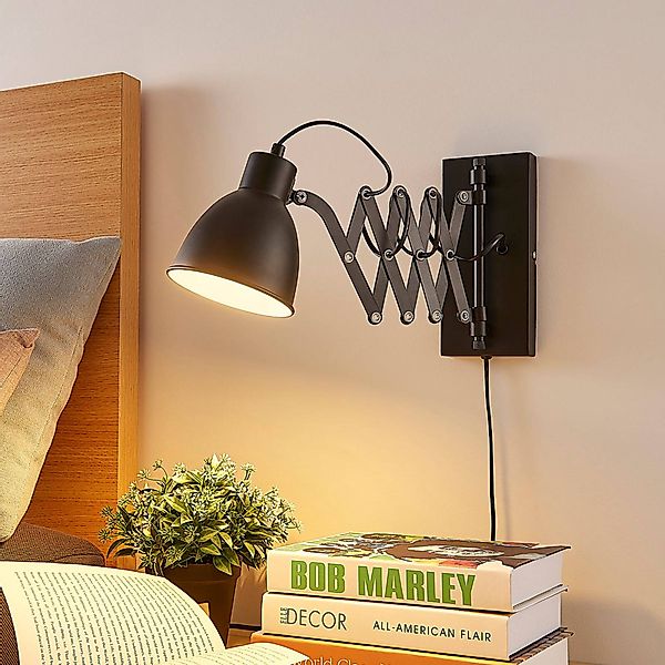 Lindby Wandlampe Merle, schwarz, 60cm, Leselampe, ausziehbar günstig online kaufen