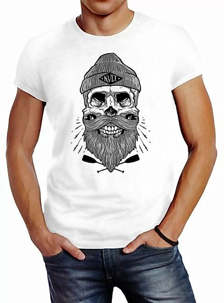 Neverless Print-Shirt Herren T-Shirt Captain Skull Beard Totenkopf Bart Kap günstig online kaufen