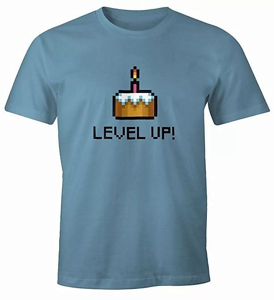 MoonWorks Print-Shirt Herren T-Shirt Geburtstag Level Up Pixel-Torte Retro günstig online kaufen