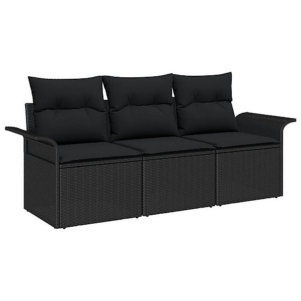 vidaXL Loungesofa 3-teiliges Garten-Sofa-Set mit Kissen Schwarz Poly-Rattan günstig online kaufen
