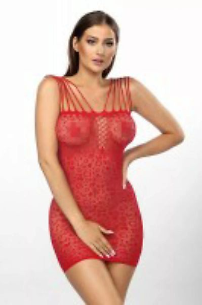 rotes Mini-Kleid aus Netzmaterial mit dünnen Trägern und Spitzenmuster günstig online kaufen