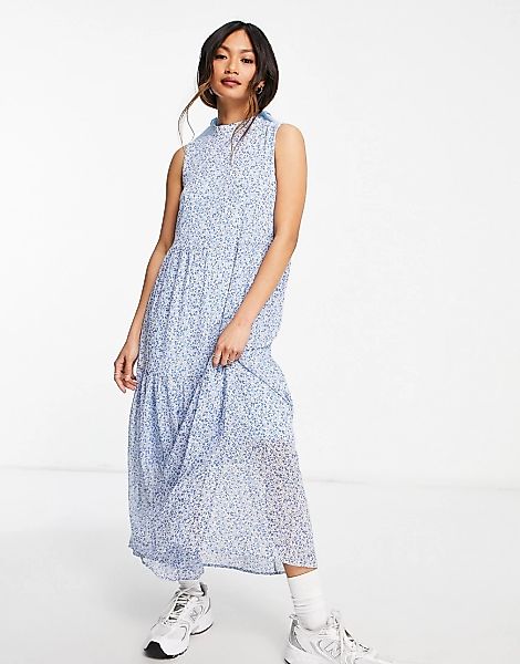 Vero Moda – Aware – Ärmelloses Midi-Wickelkleid in Blau mit Blumenmuster-Me günstig online kaufen