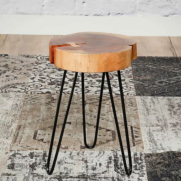 Massivholztisch aus Akazie Massivholz und Metall Dreifußgestell (zweiteilig günstig online kaufen