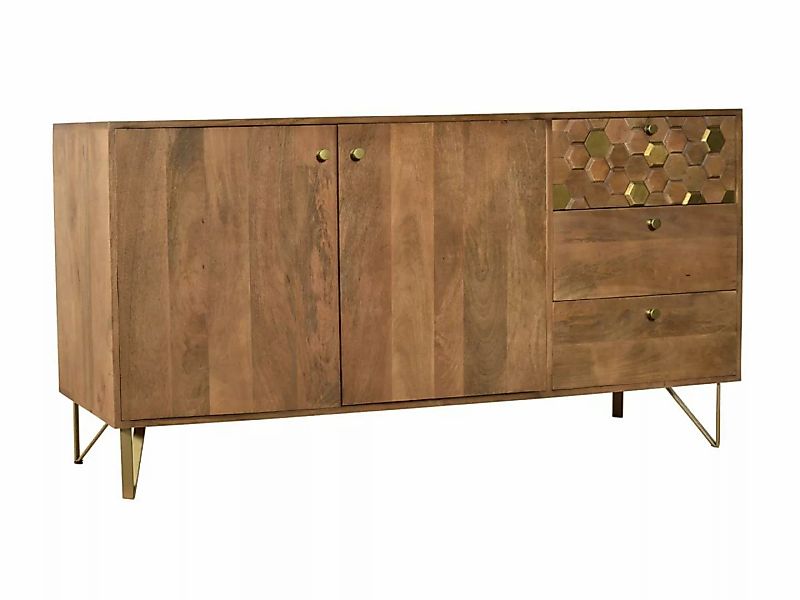 Sideboard mit 2 Türen & 3 Schubladen - Mangoholz & Metall - Holzfarben dunk günstig online kaufen