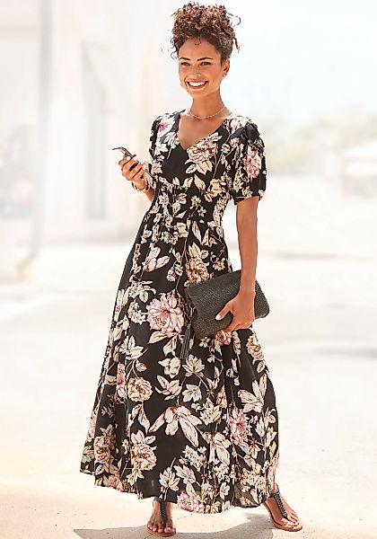 LASCANA Maxikleid, mit Blumendruck und leichten Puffärmeln, Sommerkleid, ca günstig online kaufen