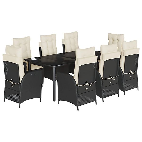 vidaXL 9-Tlg Garten-Essgruppe mit Kissen Schwarz Poly Rattan 3213172 günstig online kaufen