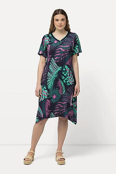 Ulla Popken Jerseykleid Jersey-Midikleid Palmen A-Linie V-Ausschnitt günstig online kaufen