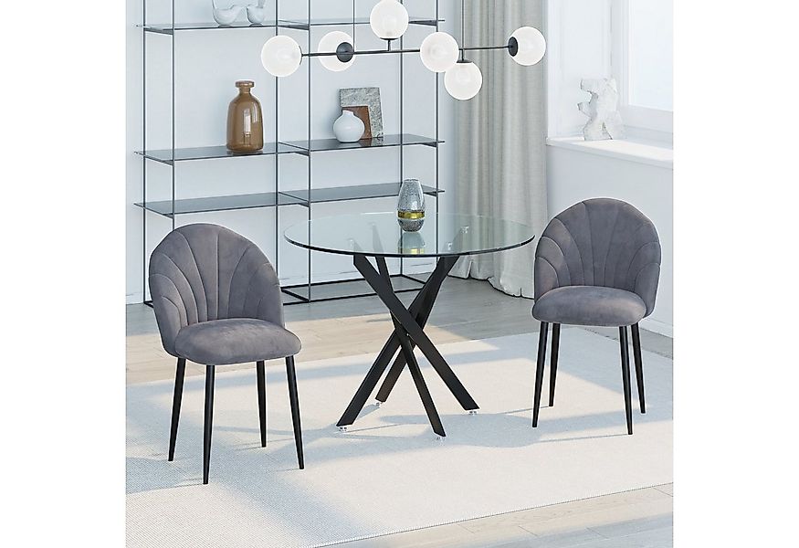 HOMCOM Esszimmerstuhl Bürostuhl mit Rückenlehne (Polsterstuhl, 2 St), Grau günstig online kaufen