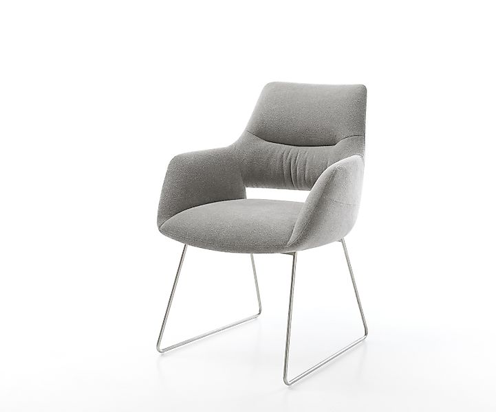 Esszimmerstuhl Yago-Flex mit Armlehnen Strukturstoff Soft Grau Kufengestell günstig online kaufen
