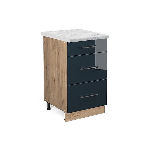 Vicco Küchenunterschrank Fame-Line Dunkelblau Hochglanz/Goldkraft Eiche 50 günstig online kaufen